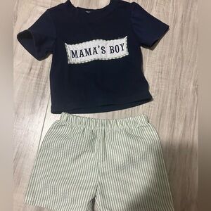 Navy 'Mama's Boy' T-Shirt and Striped Shorts Set size 3months